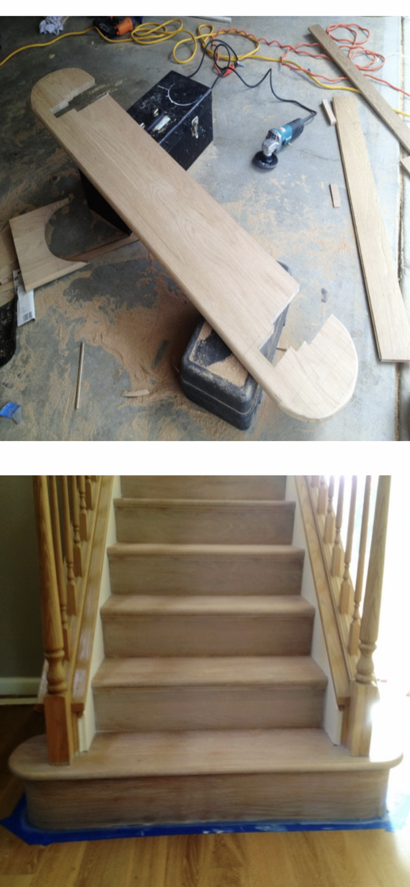 Curved staircase construction and finished hardwood installation